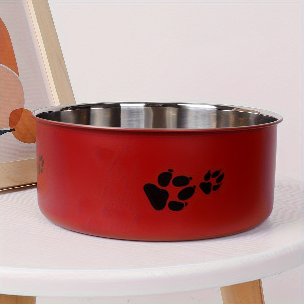 Stainless Steel Dog Bowl, Non-Slip Paw Print Food & Water Bowl