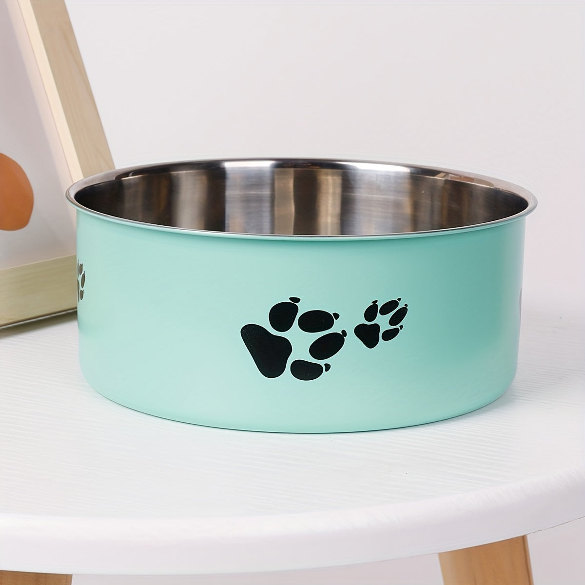 Stainless Steel Dog Bowl, Non-Slip Paw Print Food & Water Bowl