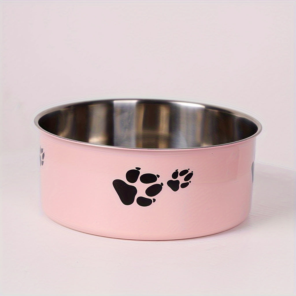 Stainless Steel Dog Bowl, Non-Slip Paw Print Food & Water Bowl