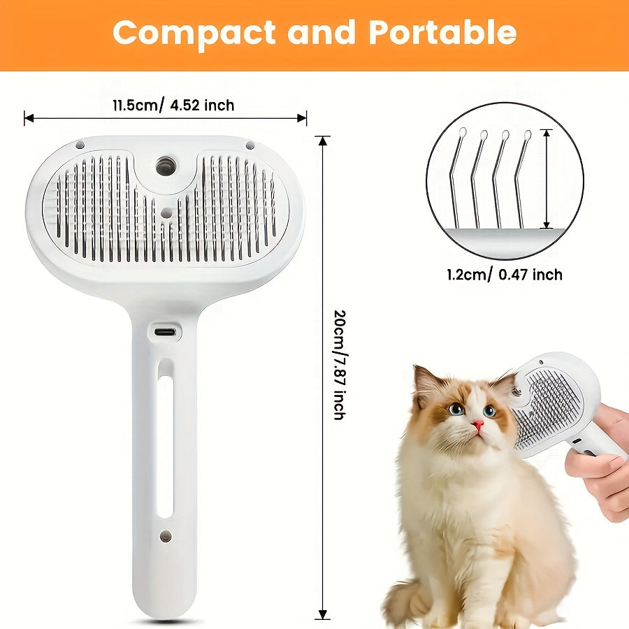 3-in-1 Steam Pet Brush for Cats & Dogs, Grooming Comb for Shedding & Hair Removal