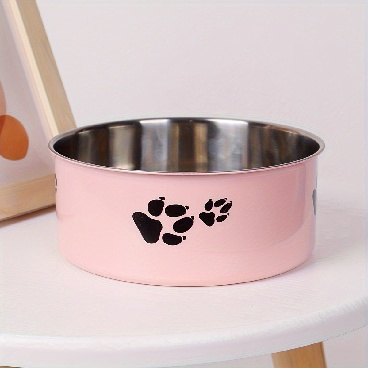 Stainless Steel Dog Bowl, Non-Slip Paw Print Food & Water Bowl