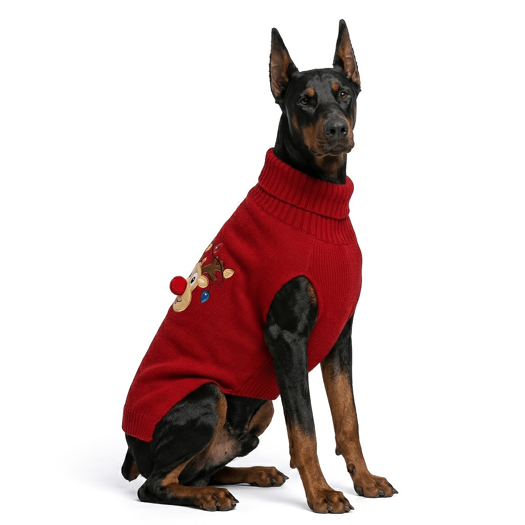 Large Dog Christmas Sweater, Warm Turtleneck Pullover for Labrador & Bulldog