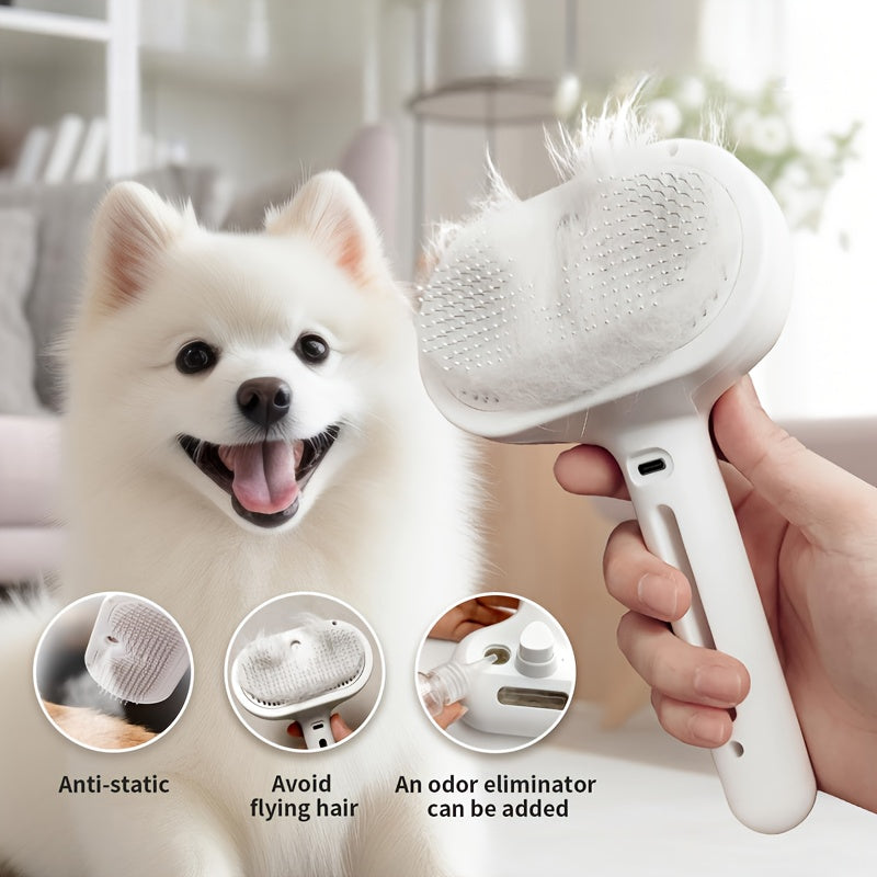 3-in-1 Steam Pet Brush for Cats & Dogs, Grooming Comb for Shedding & Hair Removal