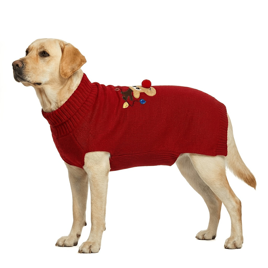 Large Dog Christmas Sweater, Warm Turtleneck Pullover for Labrador & Bulldog