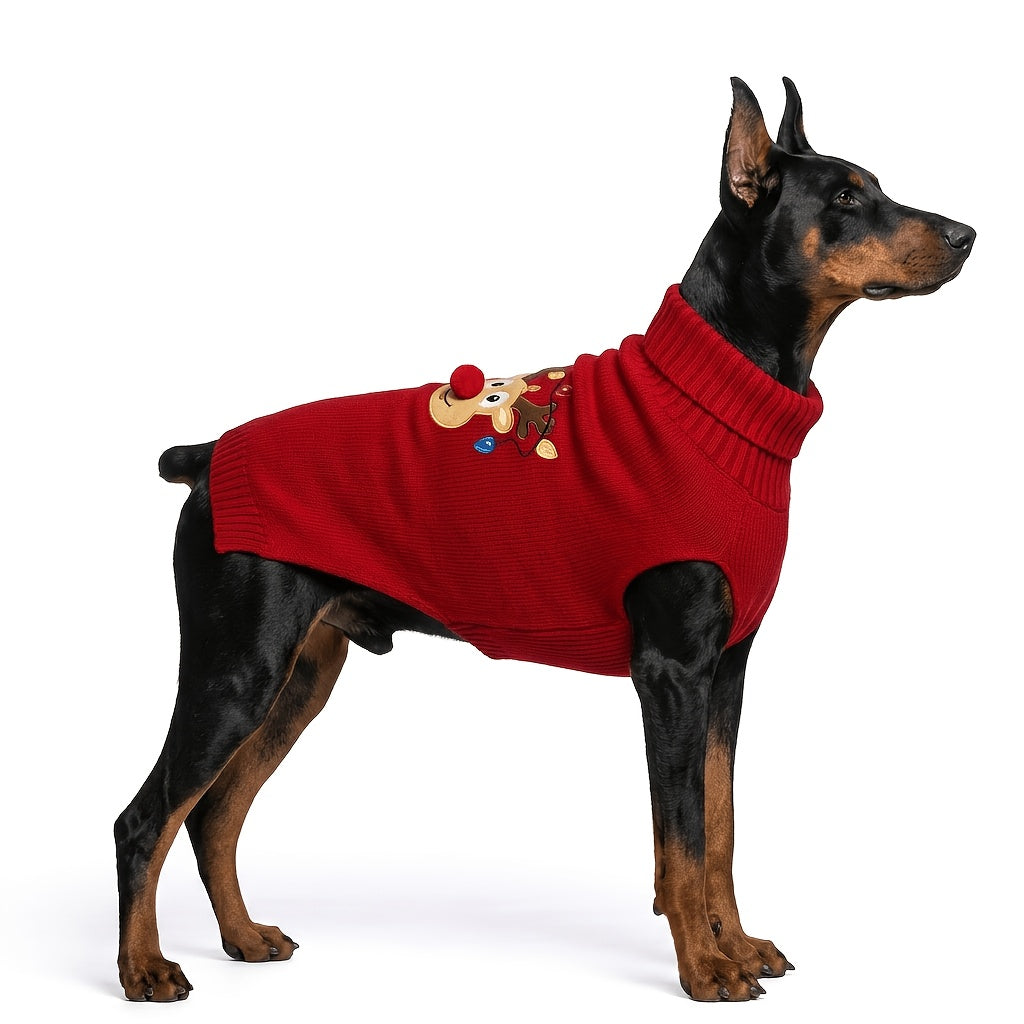 Large Dog Christmas Sweater, Warm Turtleneck Pullover for Labrador & Bulldog