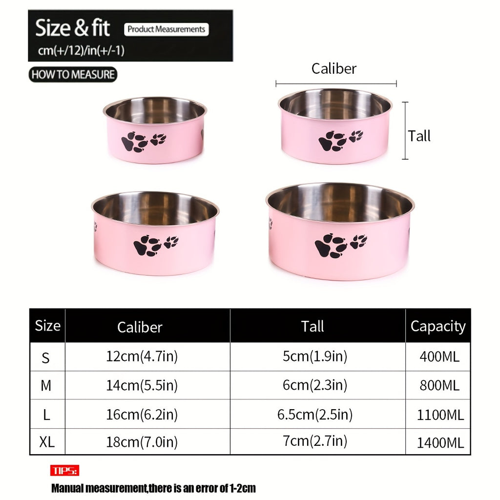 Stainless Steel Dog Bowl, Non-Slip Paw Print Food & Water Bowl