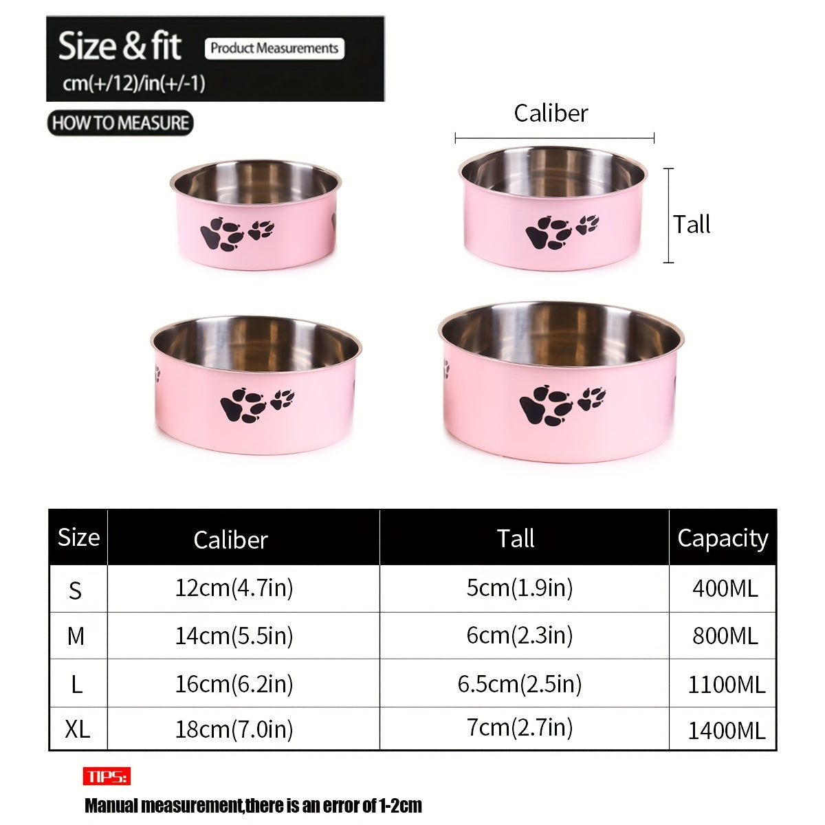 Stainless Steel Dog Bowl, Non-Slip Paw Print Food & Water Bowl
