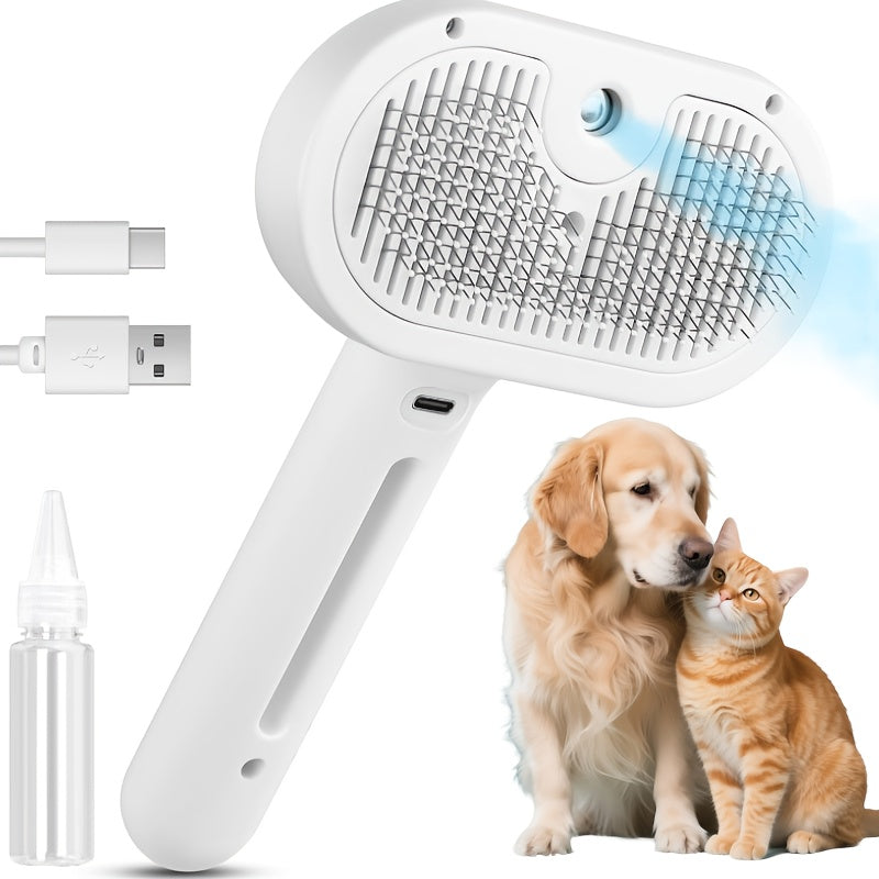 3-in-1 Steam Pet Brush for Cats & Dogs, Grooming Comb for Shedding & Hair Removal