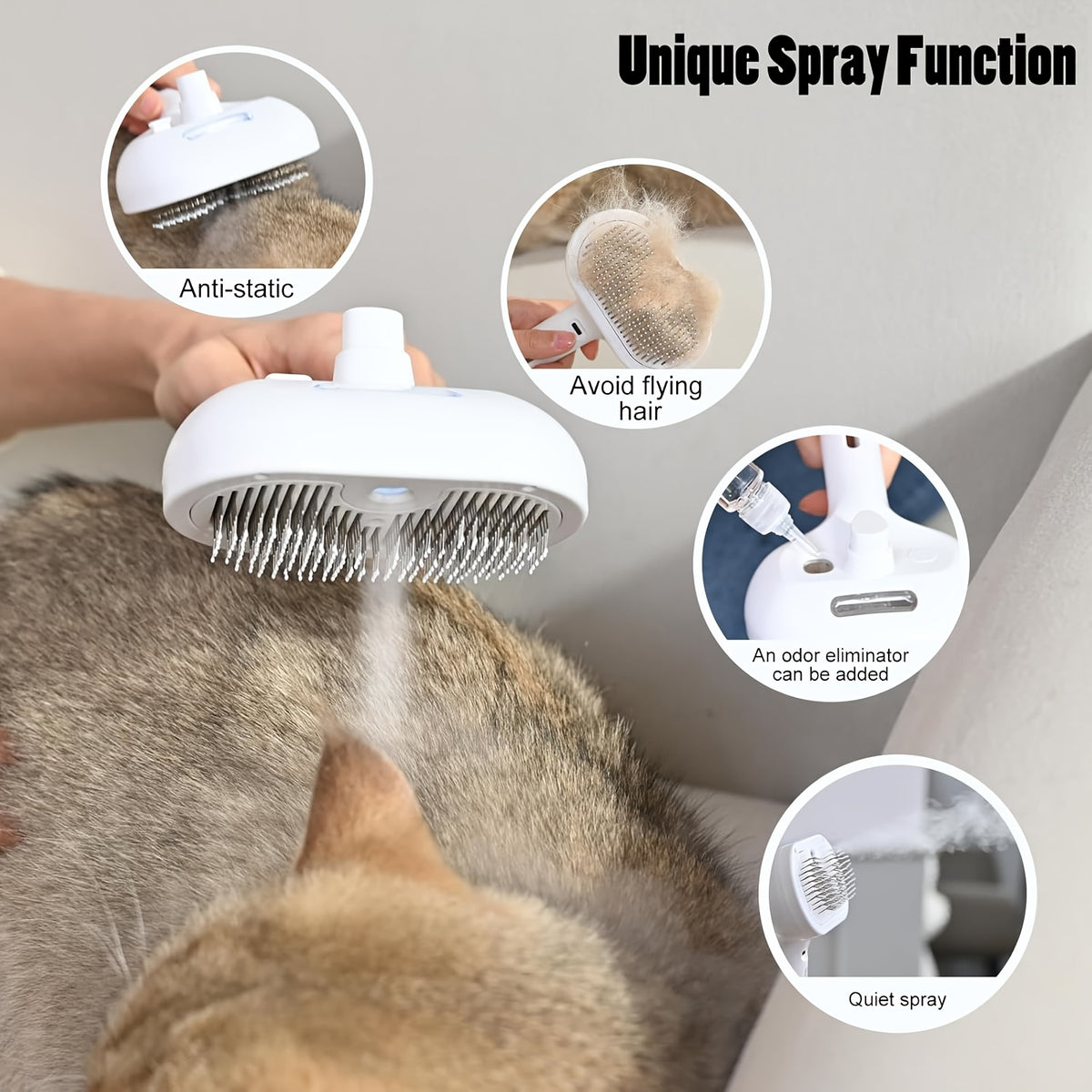 3-in-1 Steam Pet Brush for Cats & Dogs, Grooming Comb for Shedding & Hair Removal
