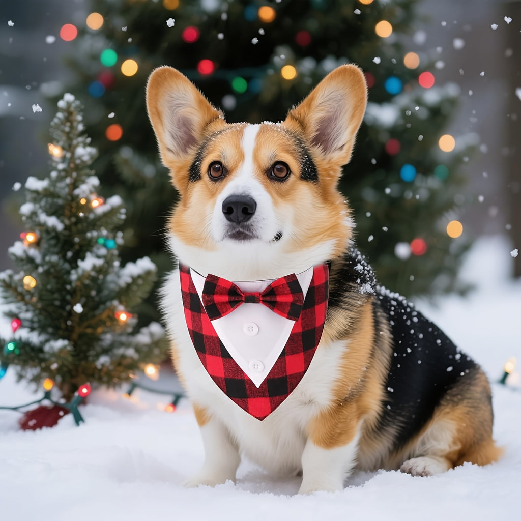 Pet Plaid Bow Tie Collar Scarf for Dogs & Cats